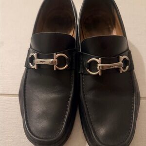 Salvatore Ferragamo Black Leather Slip-On Loafers